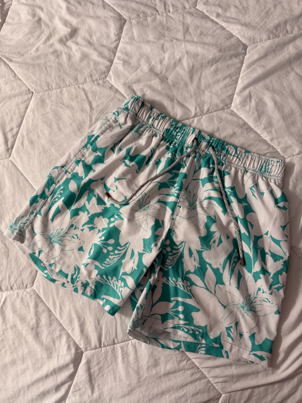 Floral Print Swim Shorts - Teal & White